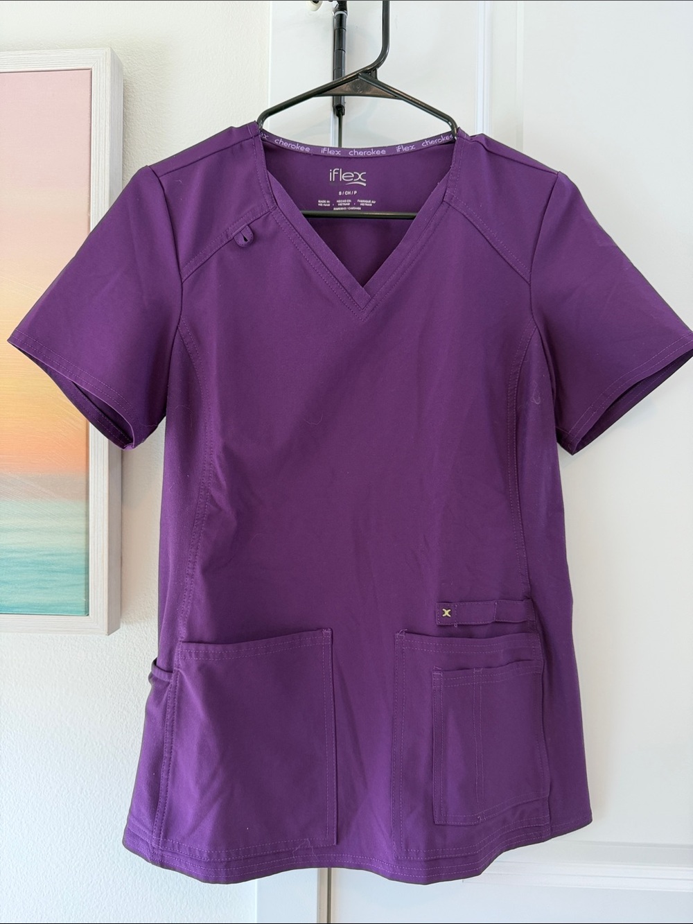 Cherokee iFlex Women's V-Neck Scrub Top in Purple